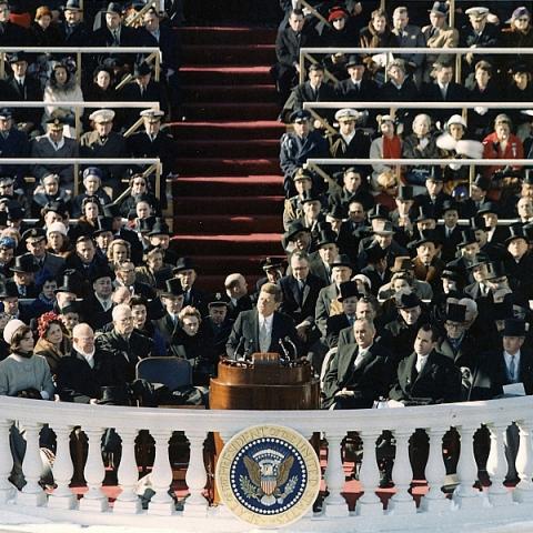 JFK giving inaugural address