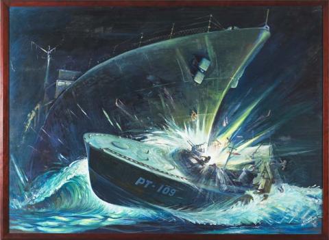 MO 81.203. "Heavenly Mist" painting of PT-109 and the Amagiri, 1961