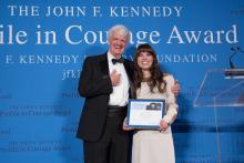 Jamie Baer, first-place winner of the 2013 Profile in Courage Essay Contest and Al Hunt, Chair of the Profile in Courage Award committee